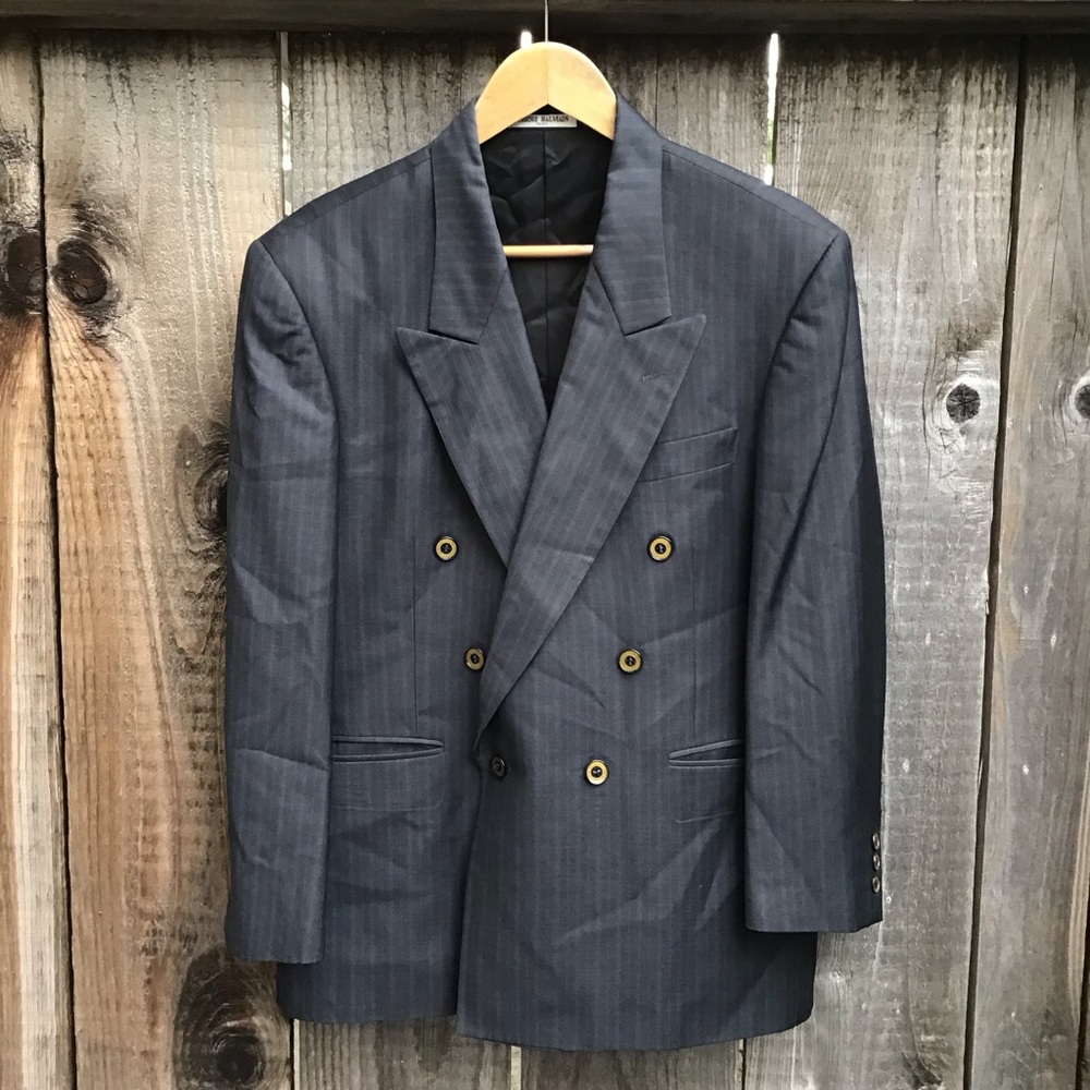 Vintage Pierre Balmain paris grey double breasted designer blazer coat size 48